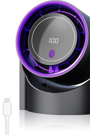 Desk Fan, Rechargeable Portable Fan With 90 ° Rotate Head, LED Digital Power display&5-Speed Wind Adjustment Function, Ultra Quiet Small Fan For Home, Kitchen,Travel, Camping, Bedroom, Office(Base)