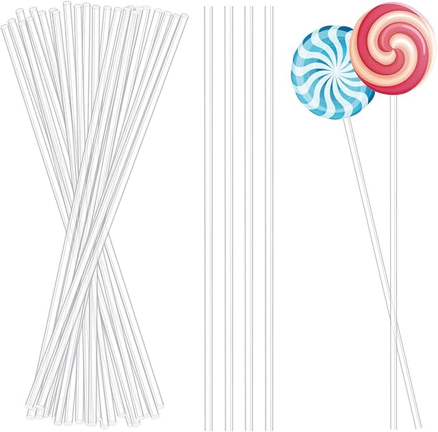 50 Pieces Acrylic Lollipop Sticks Clear Cake Pops Sticks Reusable Candy Stick Stirring Rods for Cake Pops Cupcake Toppers Candy Dessert Chocolate Cookies DIY Acrylic Round Stir Rod (6 Inch)