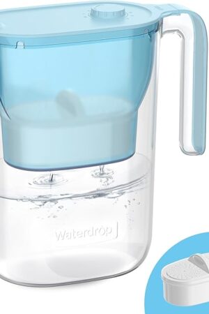 Waterdrop Water Filter Pitcher, 200-Gallon Long-Life, Countertop NSF Certified Water Purifier, Replaces 6,400 Plastic Water Bottles a Year, Reduces Chlorine, PFOA/PFOS, 7-Cup, Blue