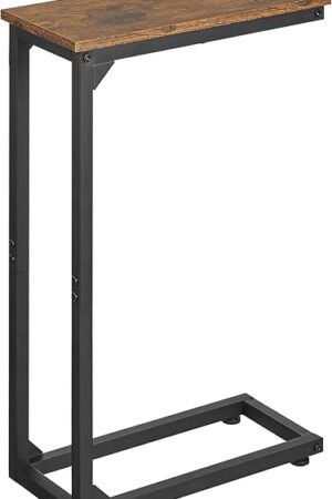 C Shaped End Table, Couch Table That Slide Under, Small Side Table for Couch, Sofa and Bed, TV Tray for Small Space, Living Room, Bedroom, Bedside, Rustic Brown HKET1003-1BR