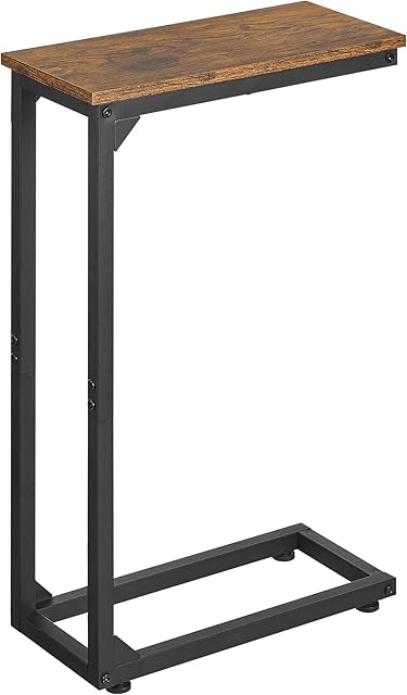 C Shaped End Table, Couch Table That Slide Under, Small Side Table for Couch, Sofa and Bed, TV Tray for Small Space, Living Room, Bedroom, Bedside, Rustic Brown HKET1003-1BR