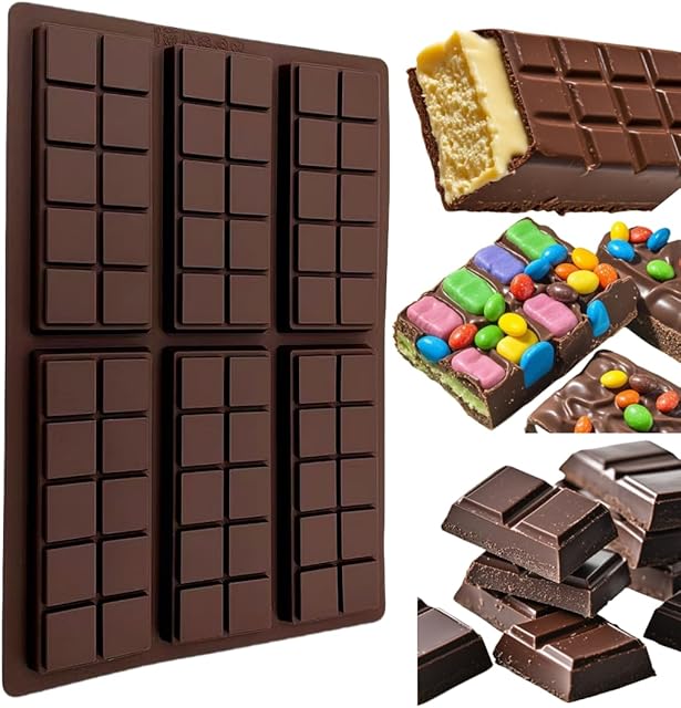 Chocolate Mold for Baking,Ice Cube,Candy,Creating Dubai Chocolate Bars, 6 Cavities Deep (10 Snap),Food Grade Silicone Chocolate Bar Mold