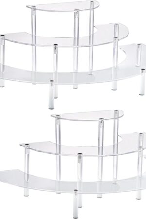 2PACKS Acrylic Display Risers, 3 Tier Clear Cupcake Stand Risers, Perfume Stand Organizer, Half Moon Dessert Stand, HENABLE Shelf Risers for Display Stands for Food, Amiibo Funko POP Figure (2half