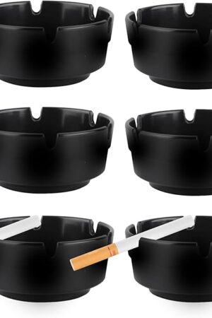 6Pcs Ashtray Sets for Cigarettes, Plastic Tabletop Ash Tray Sets, Indoor Outdoor Ashtrays Perfect for Home Patio Restaurant Bar Hotel and Office Use (Set of 6 Black)