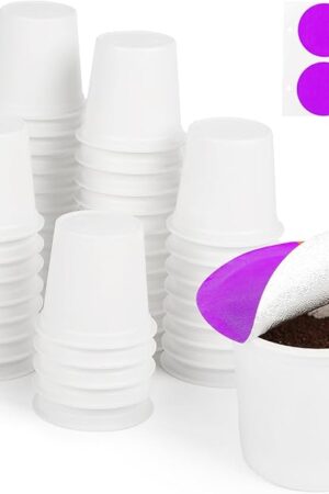 48 Count - Make Your Own K Cup Coffee Pods, Disposable Fillable Empty K Cups & Aluminum Foil Seals Lids Kit Compatible with All Keurig Coffee Brewers 1.0 & 2.0. Sealed for freshness. Purple