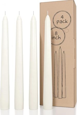 CANDWAX Ivory Taper Candles 8 inch Dripless - Set of 4 Tapered Candles Ideal as Dinner Candles - Smokeless and Unscented Taper Candles Long Burning - Hand Poured Tall Candlesticks