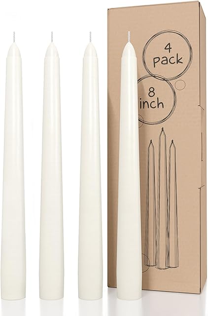 CANDWAX Ivory Taper Candles 8 inch Dripless - Set of 4 Tapered Candles Ideal as Dinner Candles - Smokeless and Unscented Taper Candles Long Burning - Hand Poured Tall Candlesticks