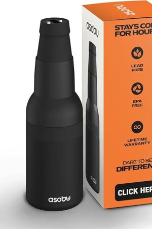 Asobu Frosty Beer Holder,2 Go Vacuum Insulated Double Walled Stainless Steel Beer Can and Bottle Cooler with Beer Opener, Bpa Free, Fits Standard 12oz, Ice Cold for Hours, Great Gift for Beer Lovers