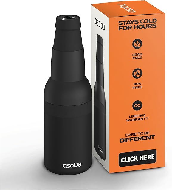 Asobu Frosty Beer Holder,2 Go Vacuum Insulated Double Walled Stainless Steel Beer Can and Bottle Cooler with Beer Opener, Bpa Free, Fits Standard 12oz, Ice Cold for Hours, Great Gift for Beer Lovers