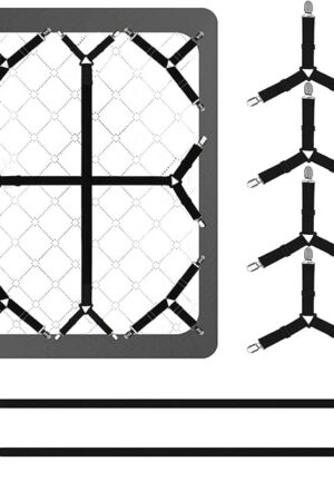Bed Sheet Straps,6 PCS Secure and Fitted Sheet Straps for Full Size Bed,Adjustable Sheet Clips Elastic Fasteners Holders for Corners,Enhance Your Sleeping Experience(Black)