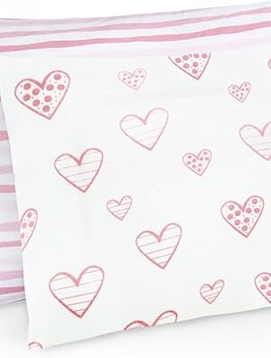 Biloban Organic Cotton 2 Pack Kids Toddler Pillowcase for Children Toddler Pillows 13"x 18" or 14"x19", Envelope Travel Toddler Pillow Cover Case (Pink Print)