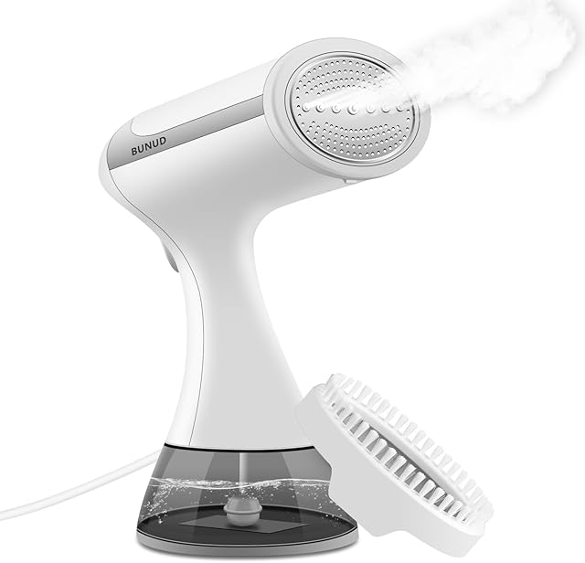 BUNUD Clothes Steamer Handheld 1500W: 20S Heat-up Garment Steamer for Clothes with 300ml Water Tank - Portable Fabric Wrinkle Remover - Steam Iron 2 In 1 with Brush for Home/Office/Travel (White)
