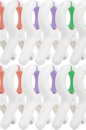 Beach Towel Clips for Chairs Cruise-Clothespins 12 pcs Heavy Duty Laundry Clamps Clothes Pegs Chair Clips Towel Holder Windproof Clothes Pins for Lounge Chair 3 Colors