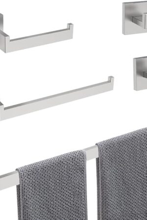 5-Piece Brushed Nickel Bathroom Hardware Set, Wall Mounted Thickened 304 Stainless Steel Towel Holder Set, Featuring 23.6" Towel Bar, Hand Towel Rack, Toilet Paper Holder, and 2 Towel Hooks