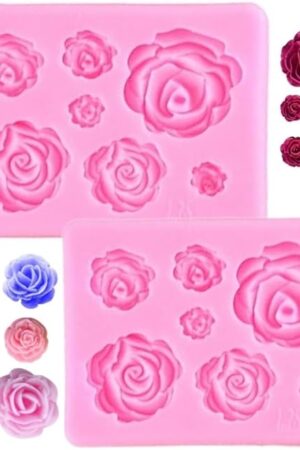 2PCS Rose Silicone Fondant Molds Roses Flowers Chocolate Mold for Wedding Cake Decorating Candy Sugarcraft Cake Pop Cupcake Polymer Clay