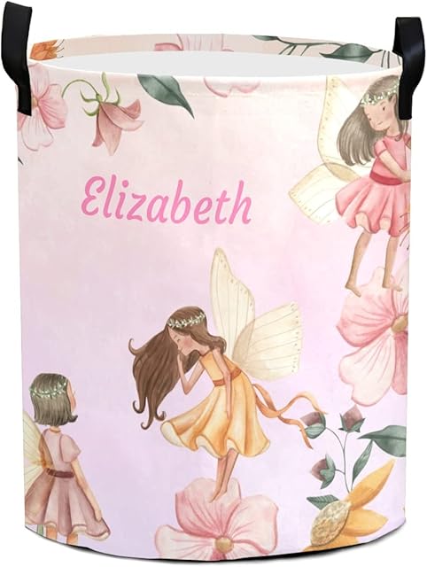 Cute Spring Woodland Fairy Garden Personalized Waterproof Foldable Laundry Basket Bag with Handle, Custom Collapsible Clothes Hamper Storage Bin for Toys Laundry Dorm Travel Bathroom