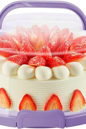 10Inch Cake Stand Carrier with Lid and Handle Storage Container Keeper Plastic Tall Transport Travel Cake Saver Holder with Cover Pie Bundt Round
