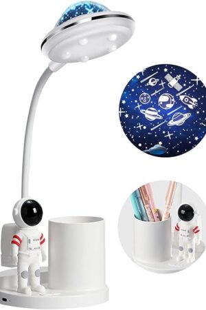 Astronaut Desk Lamp for Kids,Star Space Projector Galaxy Night Light,Eye-Care Reading Small Desk Lamps, with Pen Holder Spaceman Table Lamp, Bedroom Decor Aesthetics, Gifts for Boys and Girls