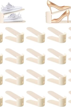 20 Pack Shoe Slot Organizer, Shoe Stacker Holders For A Pair Of Shoes, Adjustable Thickening Double Layer 50% Shoe Space Saver Rack Riser For Closet, White