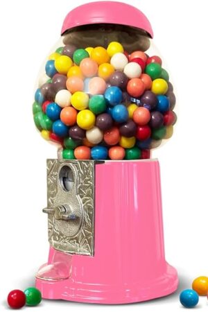 American Gumball Company - Metal 11-Inch Retro Style Pink Gumball Machine, Made for 0.62 Inch Gumballs, Candy or Nuts, Accepts Any US Coin