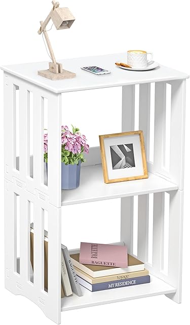3-Tier Small Narrow Side Table End Table Nightstand White
