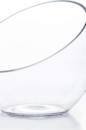WGVI Clear Slant Cut Bowl Glass Vase, Glass Terrarium, Candy Dish, Glassware, Slant Open: 7". Height: 6" x 2.7". Base: 4" (1 Piece)