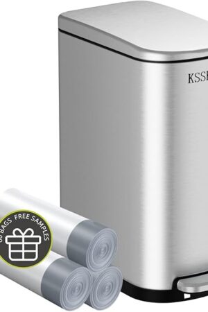 2.6 Gallon Slim Bathroom Trash Can with Soft Close Lid, 10L Stainless Steel Garbage Can with Removable Liner Bucket, for Narrow Spaces,Bathroom, Bedroom (Silver)