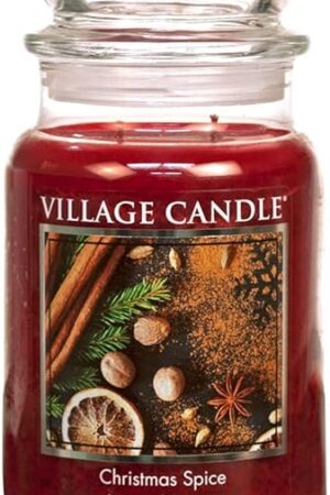 Village Candle Christmas Spice, Large Glass Apothecary Jar Scented Candle, 21.25 oz, Red