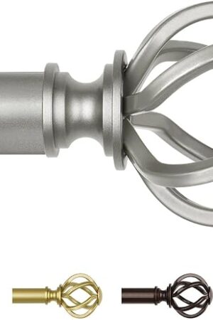 Antique Silver Curtain Rod 32 to 58 Inches (2.6 to 4.8 ft), USFOOK 7/8 Curtain Rods for Windows, Telescoping Splicing Drapery Rods with Twisted Cage Finials