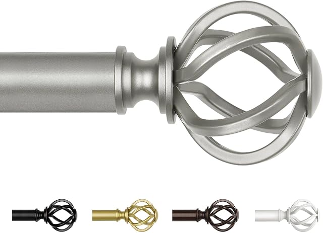 Antique Silver Curtain Rod 32 to 58 Inches (2.6 to 4.8 ft), USFOOK 7/8 Curtain Rods for Windows, Telescoping Splicing Drapery Rods with Twisted Cage Finials