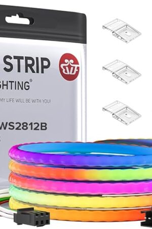 BTF-LIGHTING FCOB COB XGB1338(WS2812B) IC RGB 160LED/m 320IC LED Strip DC5V 6.5FT Individual Addressable Flexible High Density Uniform Light Dream Chasing Color 0.19in Width(NO Adapter or Controller)