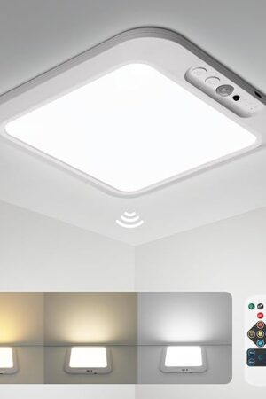 wowatt Rechargeable Battery Operated Ceiling Light, Motion Sensor Light Indoor Wireless Shower Lamp with Remote 3000K 4500K 6500K Dimmable Timing for Closet, Shower, Hallway, Patio