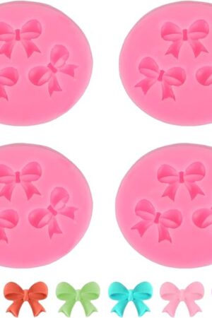 4pcs Bow Fondant Molds, Mini Silicone Fondant Mold Bowknot Candy Chocolate DIY Cake Decoration for Birthday Wedding Party