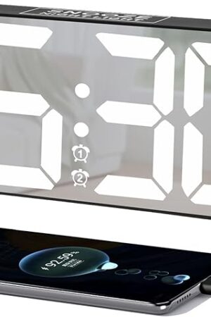 Digital Alarm Clock, Big Number LED Mirror Clock with Type C & USB Charging Port, 2 Alarms,Night Light,Dimmer,Snooze,Battery Backup,12/24H, Bedside Digital Clock for Bedroom Home Office Decor Kid Teen