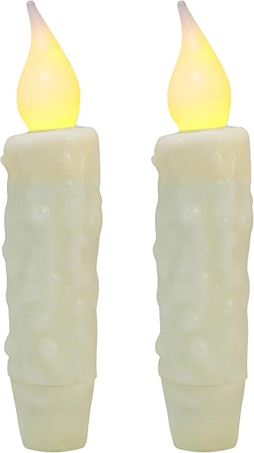 CVHOMEDECO. Real Wax Hand Dipped Battery Operated LED Timer Taper Candles Country Primitive Flameless Lights Décor, 4-3/4 Inch, Ivory, 2 PCS in a Package