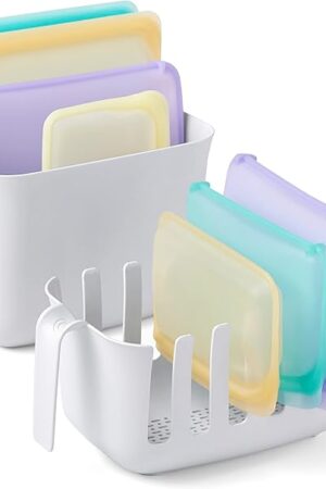 YouCopia Dry&Store Reusable Bag Drying Rack and Bin Set, Silicone Bags Organizer and Storage