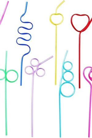 24 Pcs Silly Crazy Straws for Kids Reusable Plastic Loop Curly Crazy Drinking Straws for Classroom Activities Valentines Day Gift Christmas Birthday Wedding Party Supplies Decoration