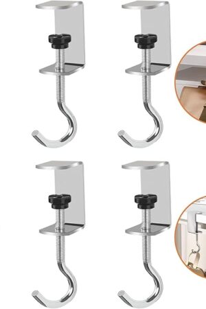 6 Pcs Adjustable Table Hooks for Hanging Bags, Heavy Duty Metal Backpack Hooks for Desk