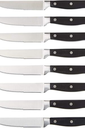 Amazon Basics 8-Piece Kitchen Steak Knife Set, 4.5", Black