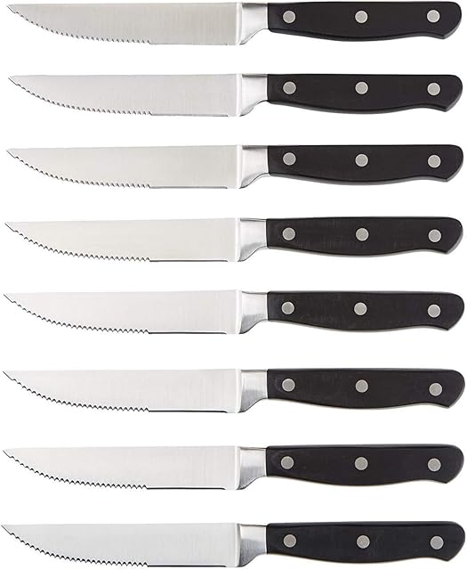 Amazon Basics 8-Piece Kitchen Steak Knife Set, 4.5", Black