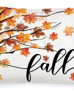 AACORS Fall Pillow Cover 12x20 Inch Maple Leaves Trees Decorations Farmhouse Autumn Throw Pillow Case for Home Sofa Couch Decor AA723-12
