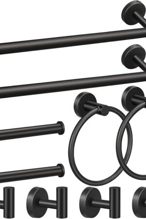 5/10/20pcs Bathroom Hardware Set, Including 16" Hand Towel Bars, Toilet Paper Holders, Towel Rings, Robe Towel Hooks (10pcs 16" Black)