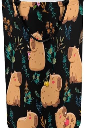 Watercolor Tropical Cute Capybara Laundry Hamper Dirty Clothes,Abstract Funny Wildlife Capybara Animals Plants Design Large Laundry Basket Storage Basket For Bathroom 15.7W"" X27.2H""