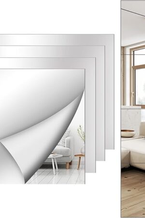 4 Pack Wall Mirror Full Length, 12 x 12 Inch Acrylic Mirror Tiles, Shatterproof Flexible Plastic Mirror Sheets for Bedroom Home Gym Door