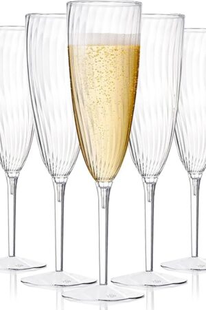 6 Oz Clear Plastic Champagne Glasses 16 Pack, Hard Disposable Plastic Champagne Flute Ideal for Home Daily Life Party Wedding Toasting Drinking Champagnes,New Years Eve Party Supplies