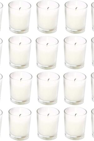 20 Pack Warm White Unscented Clear Glass Filled Votive Candles. Hand Poured Wax Candle Ideal Gifts for Aromatherapy Spa Weddings Birthdays Holidays Party (Warm White)