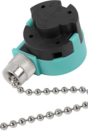 Ceiling Fan Switch, 4 Wire Zing Ear ZE-268S6 Pull Chain Switch Replacement 3 Speed Control Switch Compatible with Hunter Ceiling Fans, Wall Lamps, Cabinet Light (Nickel Pull Chain)