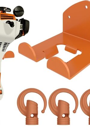 3 Pack Heavy Duty Garage Storage Hooks + 1 Pack Trimmer Rack Compatible with Stihl Kombi Attachments, Garden Power Tool Holder Organizer Hangers for Grass Trimmer, Hedge Trimmer, Garage Wall