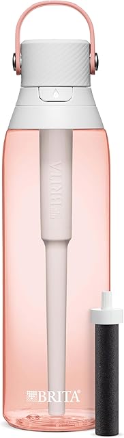 Brita Insulated Filtered Water Bottle with Straw, 26 Ounce, Blush | BPA Free Plastic | Reusable | For Men and Women | Christmas Gift and Stocking Stuffer