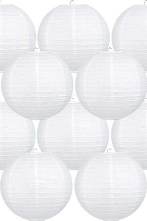10Pcs 16 Inch Round Paper Lanterns for Home Decor, Restaurant, Church, Wedding, Birthday Party Decorations, Hanging Chinese Japanese Paper Lantern Lamps (White)